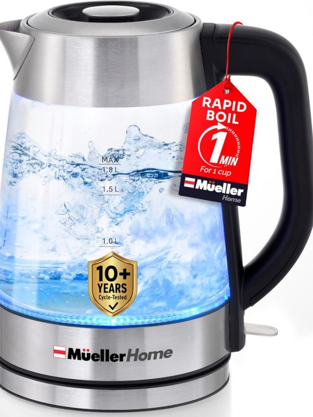 Rapid Boil Electric Tea Kettle 1.8L, BPA-Free, Fast Heating Hot Water Boiler